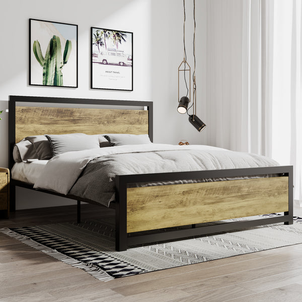 wastafel Schandalig melk Platform Bed, Metal Bed Frame with Modern Wooden Headboard & Footboard