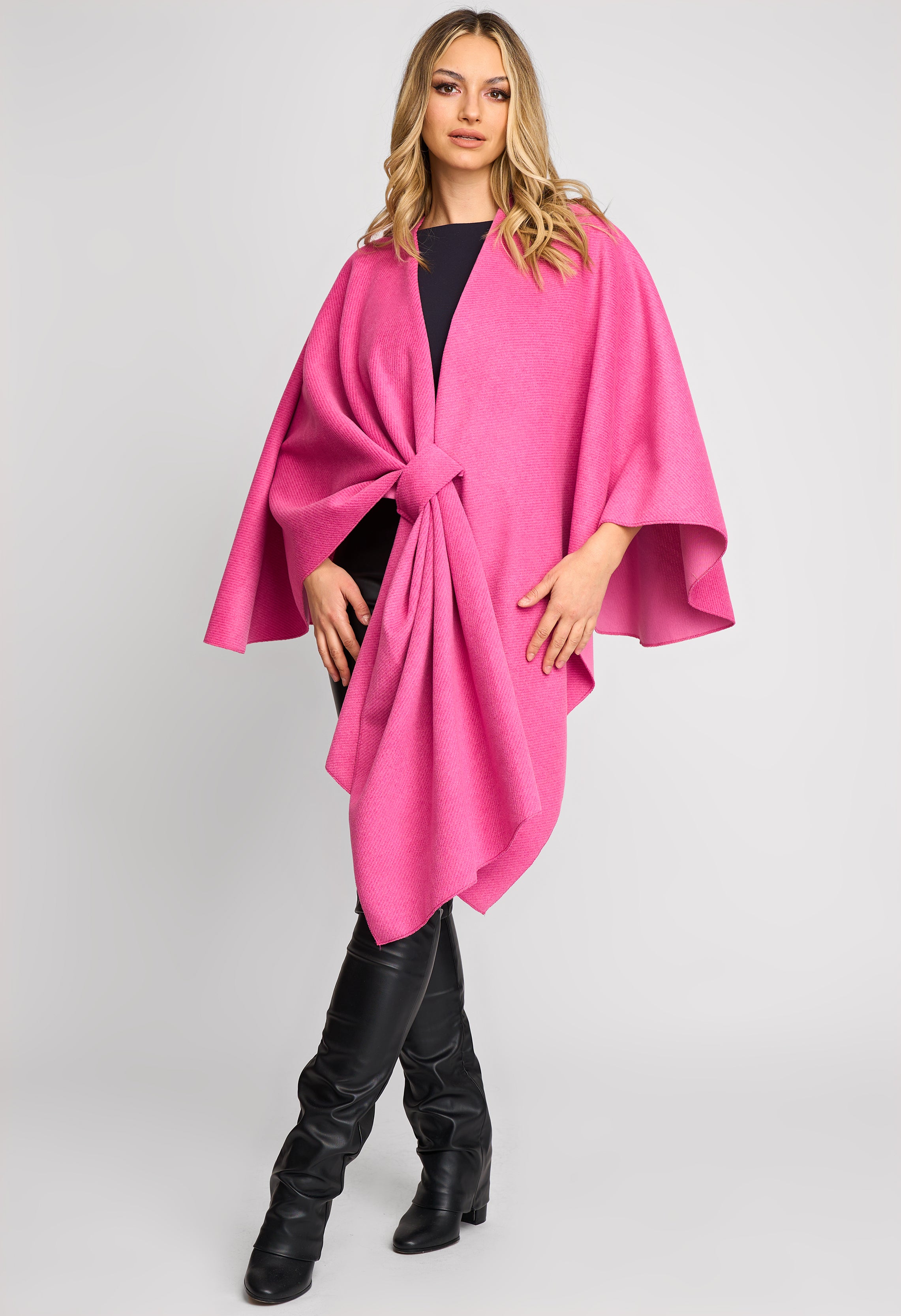 Poncho elegant roz simone din stofa cu funda