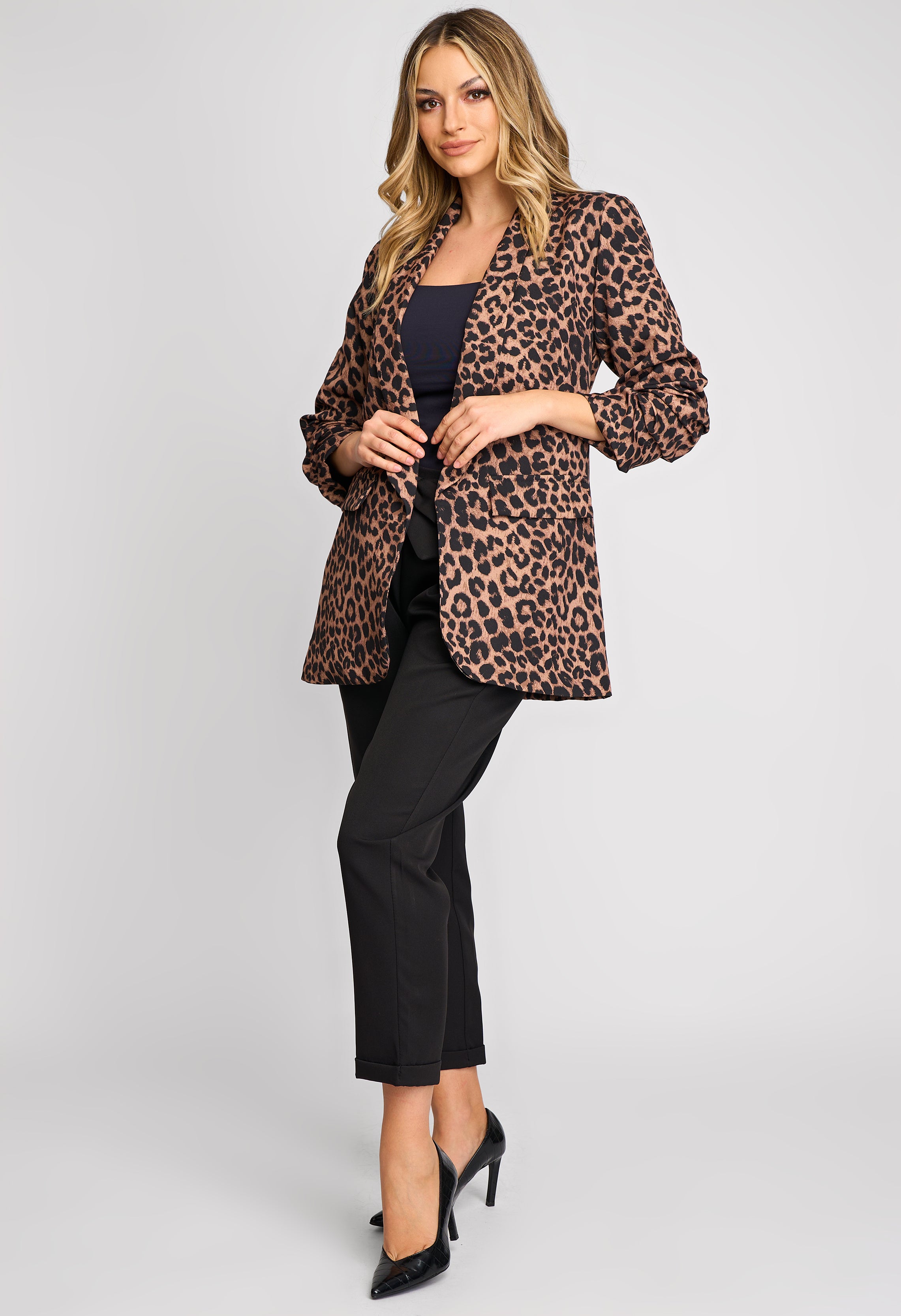 Sacou dama tip blazer Lauren animal print maro