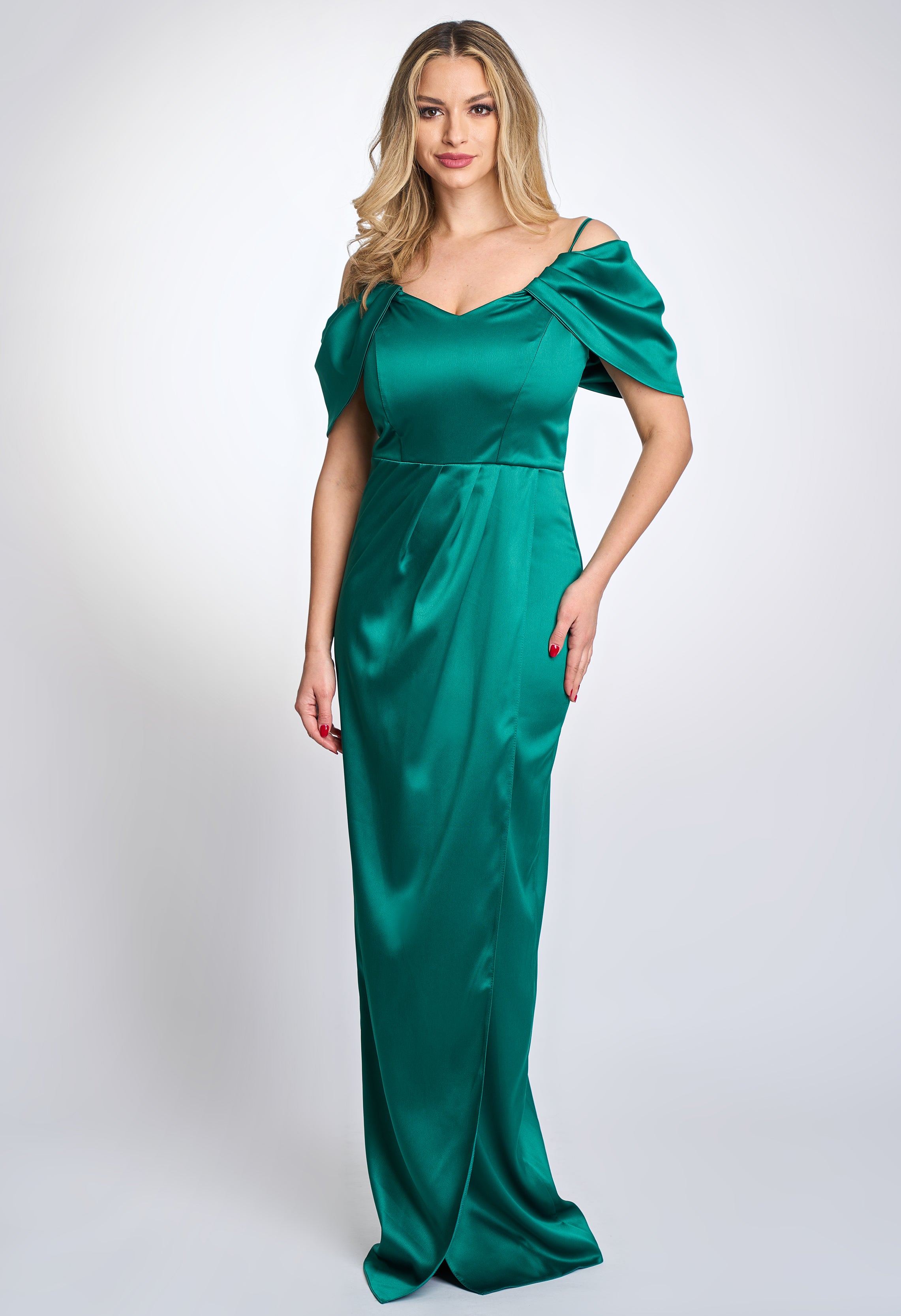 Rochie eleganta de seara elin petrecuta verde din satin