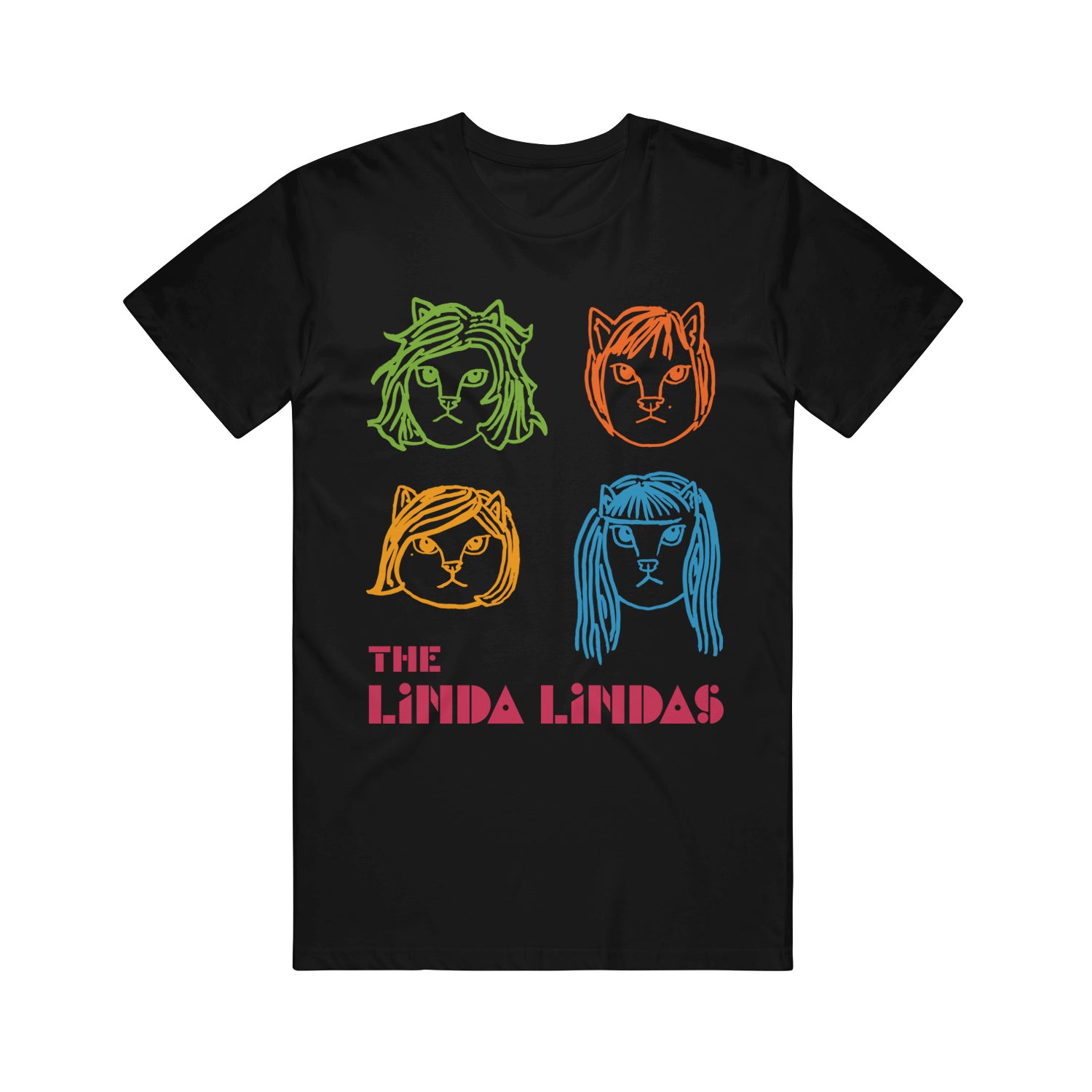 Cats! Rainbow - Adult Black Tee - The Linda Lindas product image