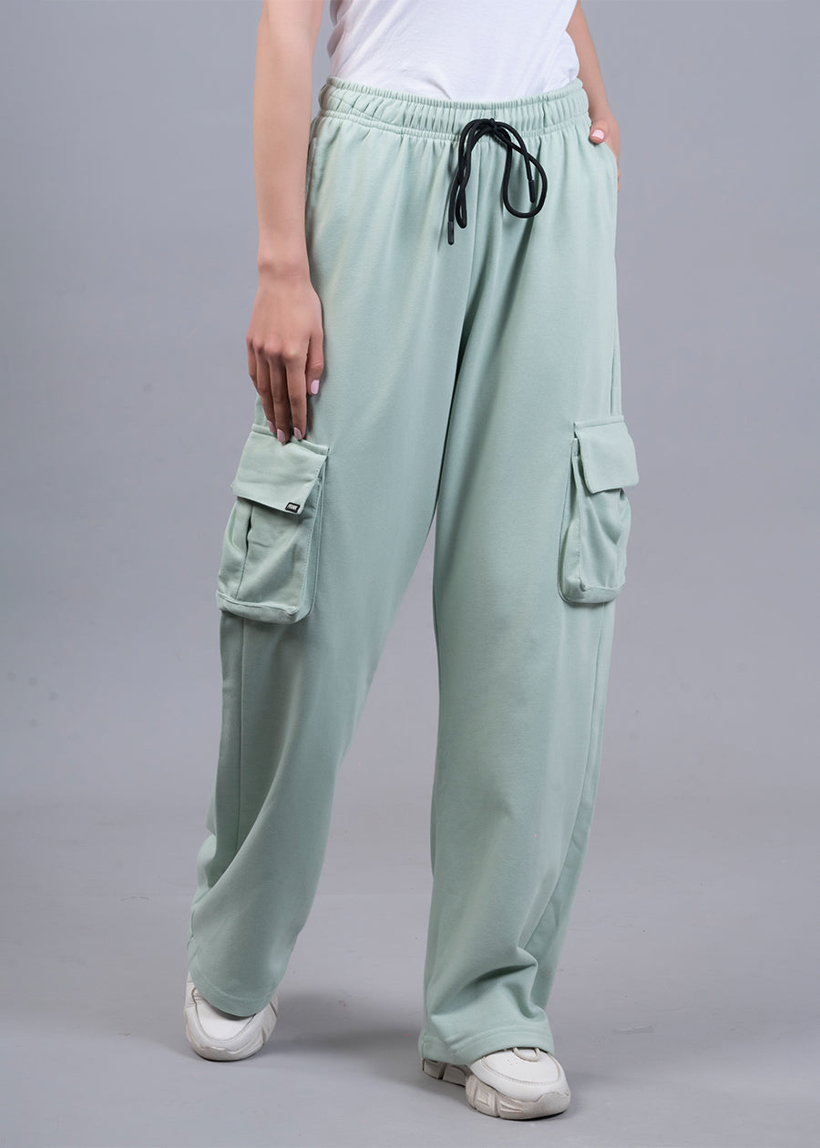 Off White Solid Cargo Pants For Womens