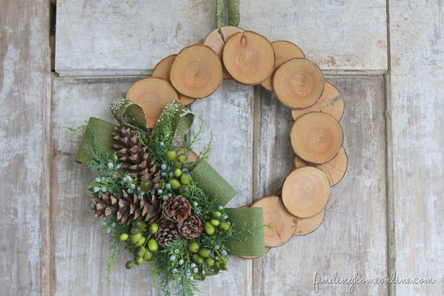 Wood slice & Burlap Christmas Wreath