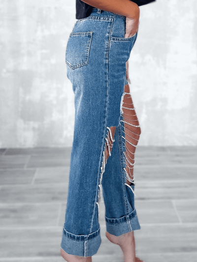 Wild Fable Jeans High Rise Ankle Frayed Distressed Side Zipper Detail  Womens 2