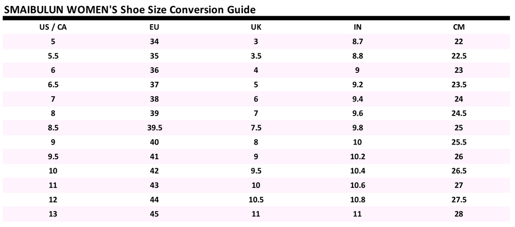 Footwear Sizing Chart – SMAIBULUN