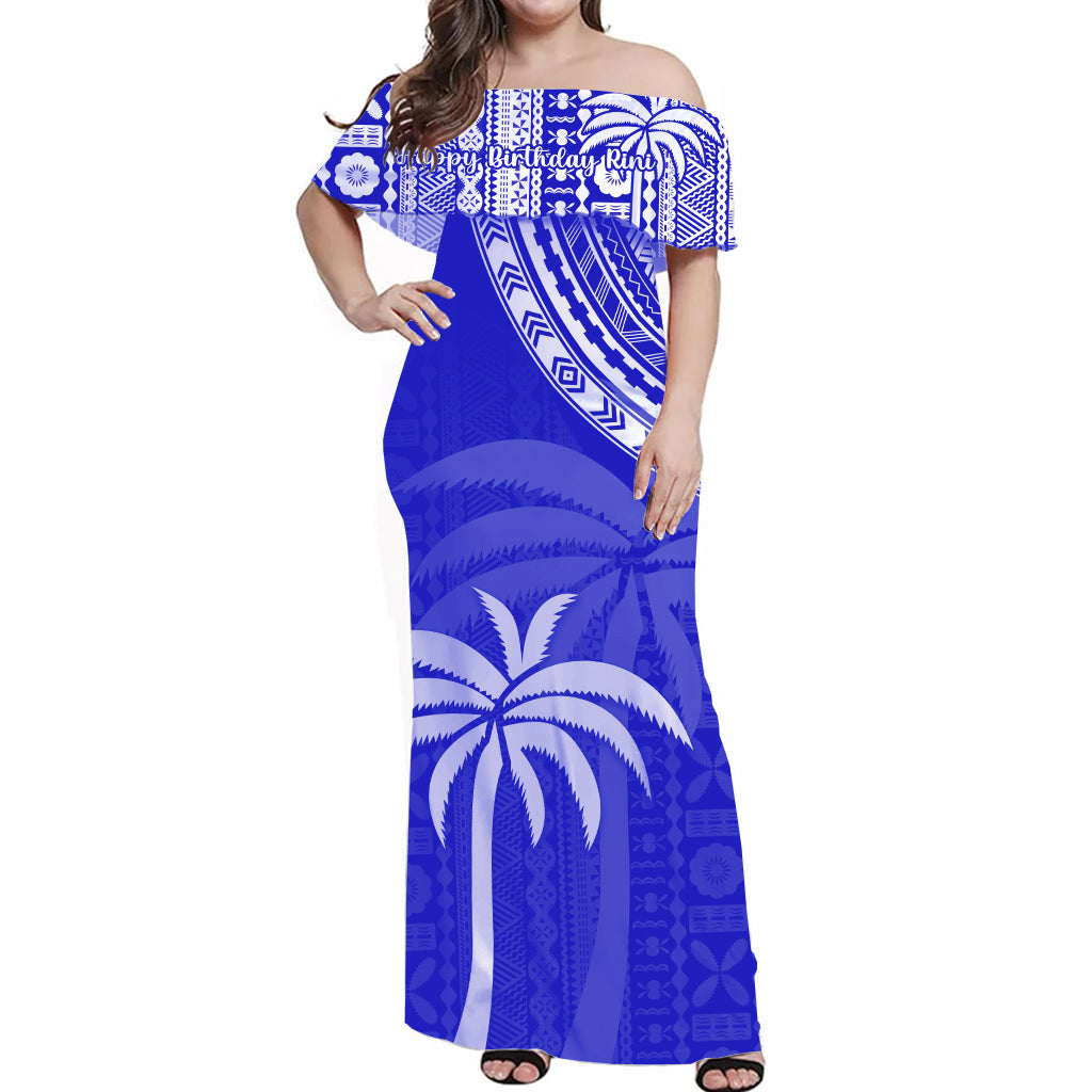 (Happy Birthday Rini) Fiji Off Shoulder Long Dress Tapa Polynesian Blu ...