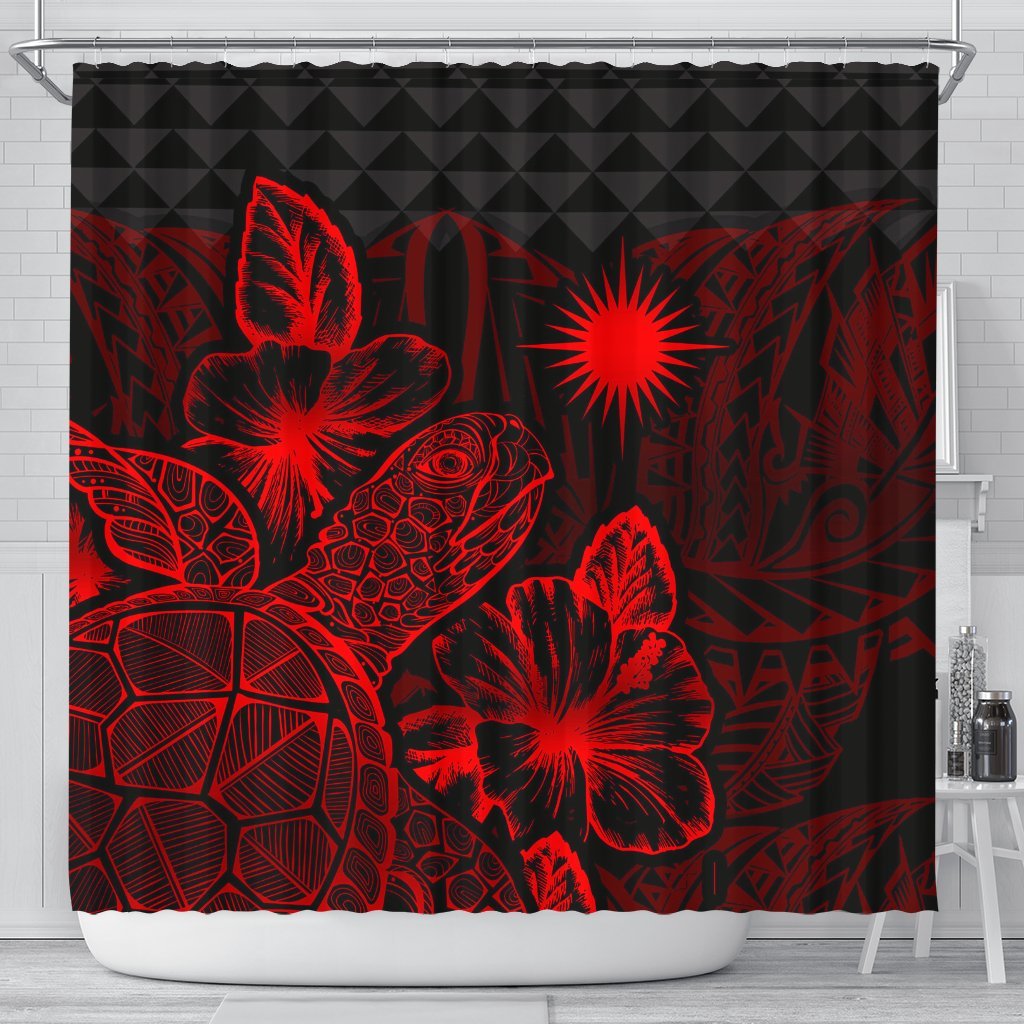 Marshall Islands Shower Curtain Turtle Hibiscus Red Polynesian Pride