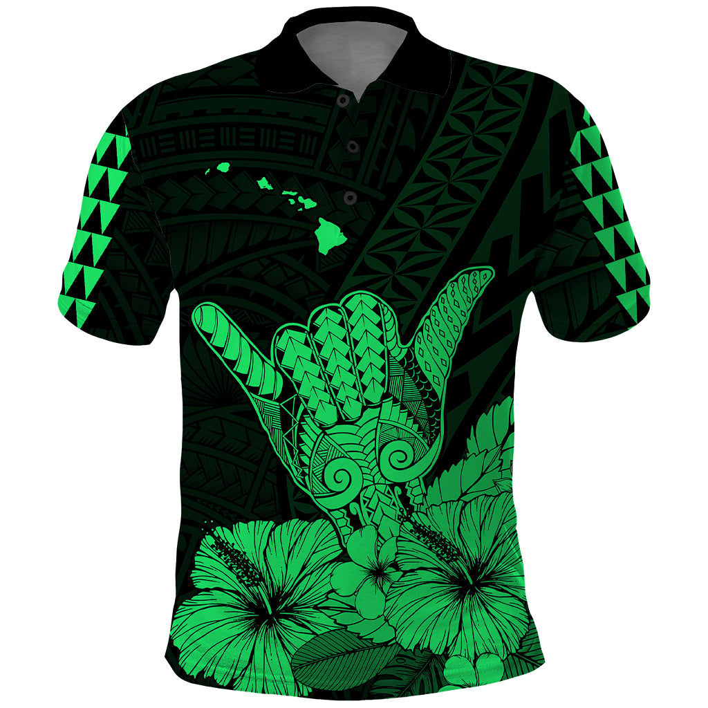 Hawaii Shaka Sign Polo Shirt Green Version LT9 | Polynesian Pride