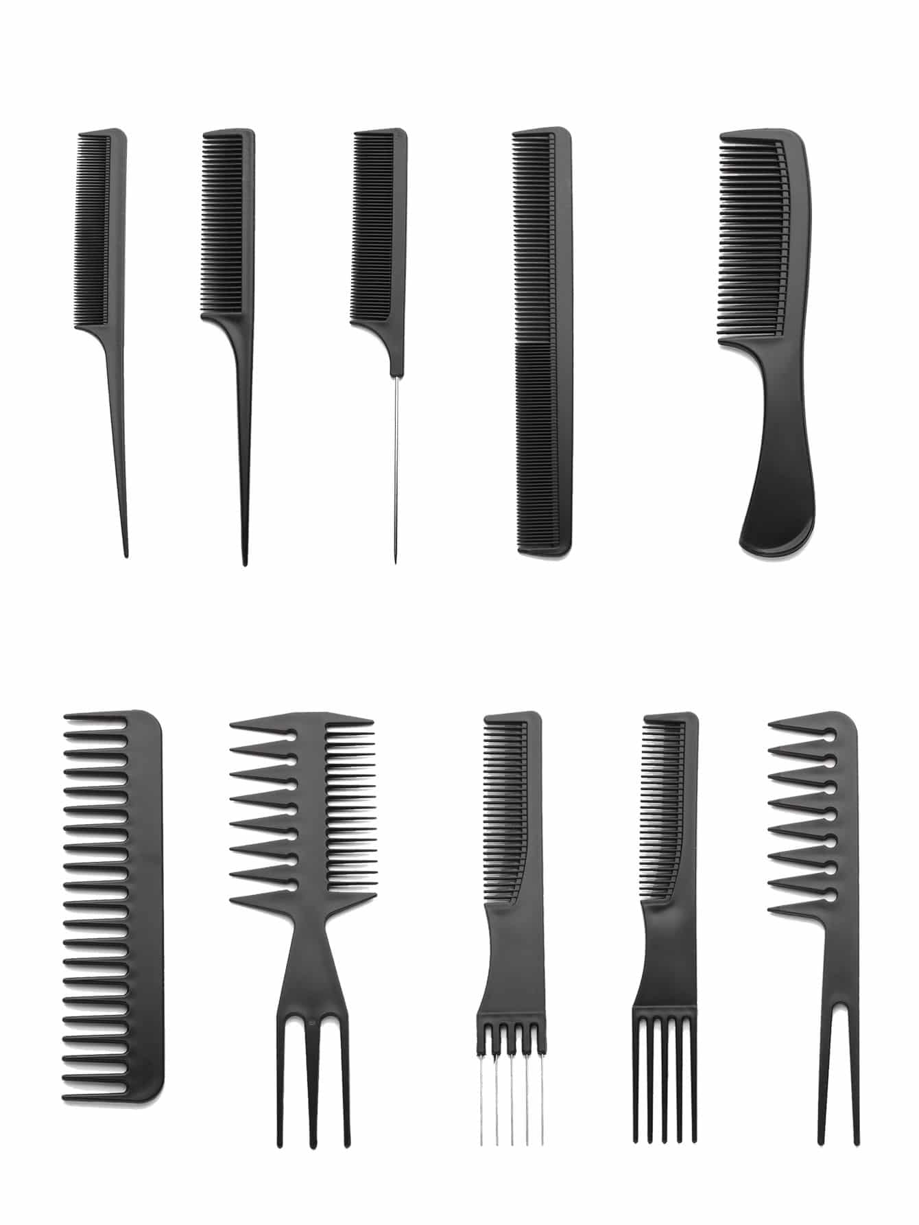 Multi Shaped Hair Comb Set 10pcs Anti Static Coarse Fine Toothed Pick Combs