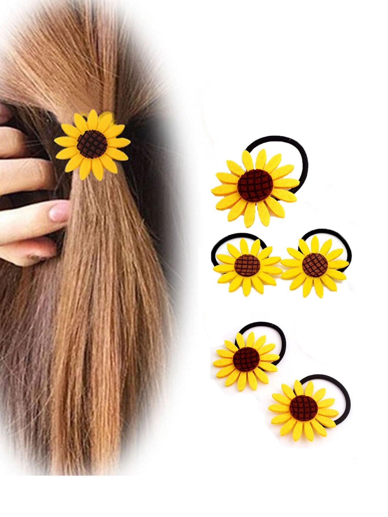 Sun Flower Decorated Hair Tie 5pcs Ponytail Holder Elastic Hair Bands Styling