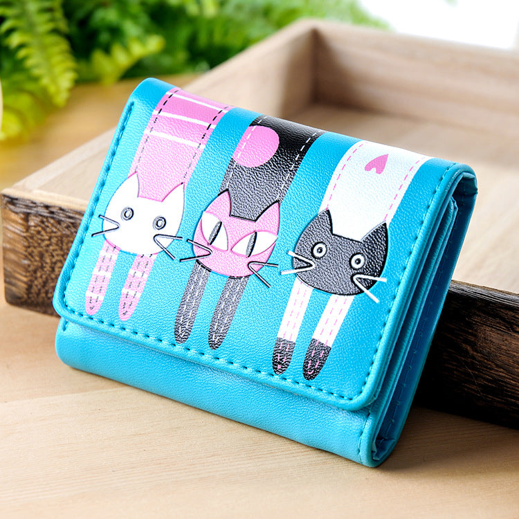 Korean short student wallet small 3 fold cartoon cat cute lady w