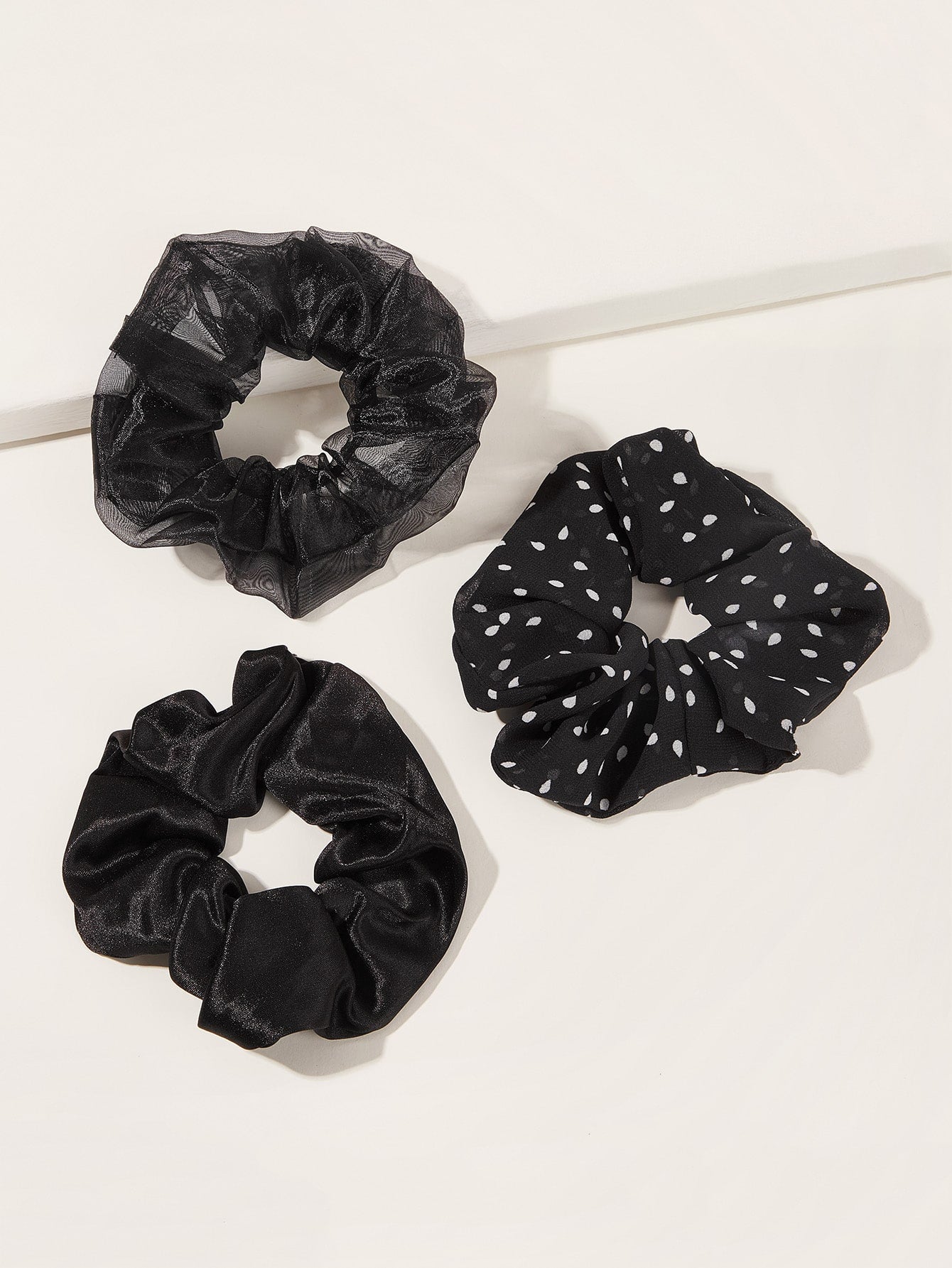 3pcs Crumpled Polka Dot Pattern Scrunchie Ponytail Holder Hair Scrunchy Hair