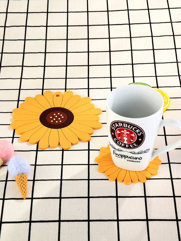 2pcs Sunflower Shaped Coaster Mat Non-slip Heat Resistant Countertop Cup - Ecart