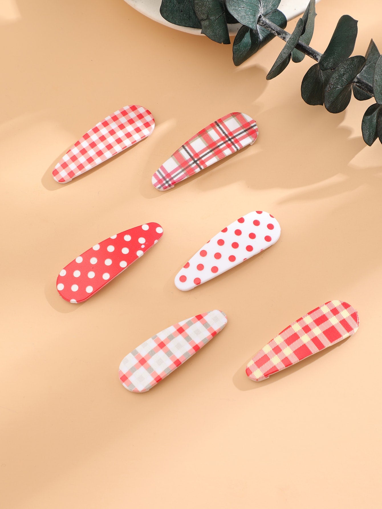 6pcs Polka Dot & Plaid Hair Clip Barrettes for Women Fashion Styling Hair