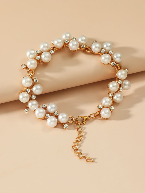 Faux Pearls Decor Bracelet for Women Girls Jewelry Fashion Accessories Accessory Gifts for Her - Ecart