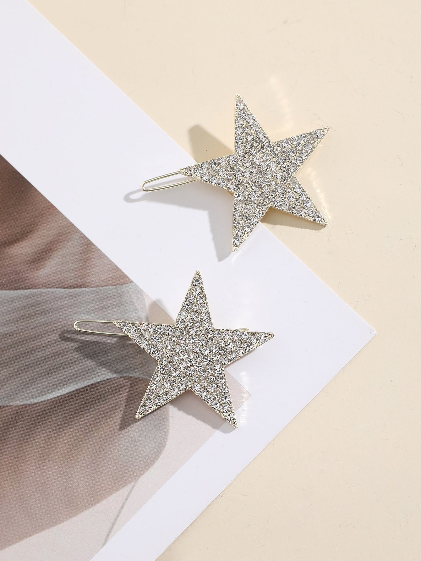 2pcs Rhinestone Star Decor Hair Clip Barrettes for Women Fashion Styling Hair