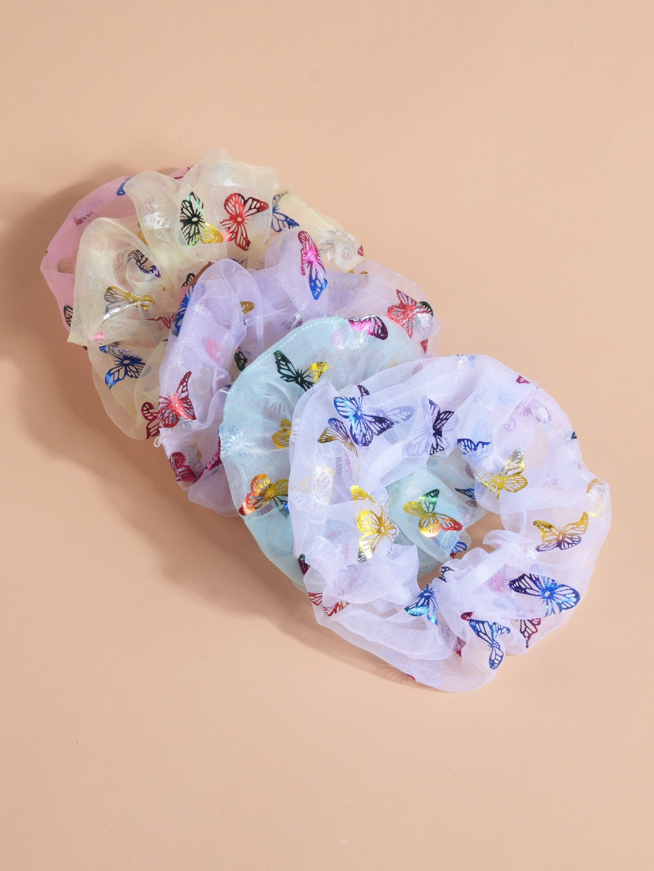 5pcs Butterfly Print Scrunchie Ponytail Holder Hair Scrunchy Hair Styling