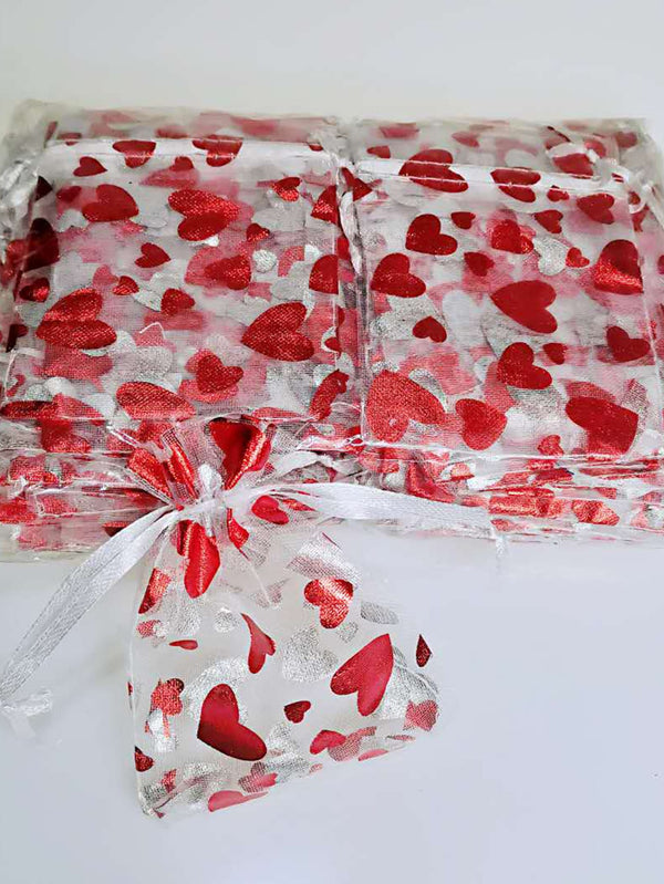 10pcs Heart Print Drawstring Storage Bag  Jewelry Bags Candy Gift Pouch - Ecart