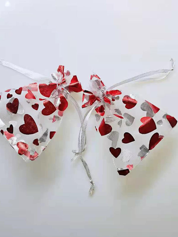 10pcs Heart Print Drawstring Storage Bag  Jewelry Bags Candy Gift Pouch - Ecart