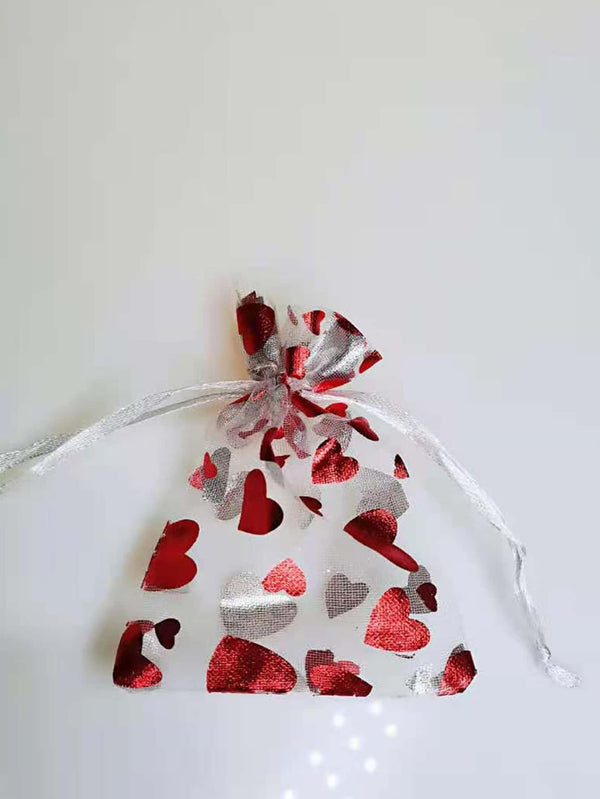 10pcs Heart Print Drawstring Storage Bag  Jewelry Bags Candy Gift Pouch - Ecart