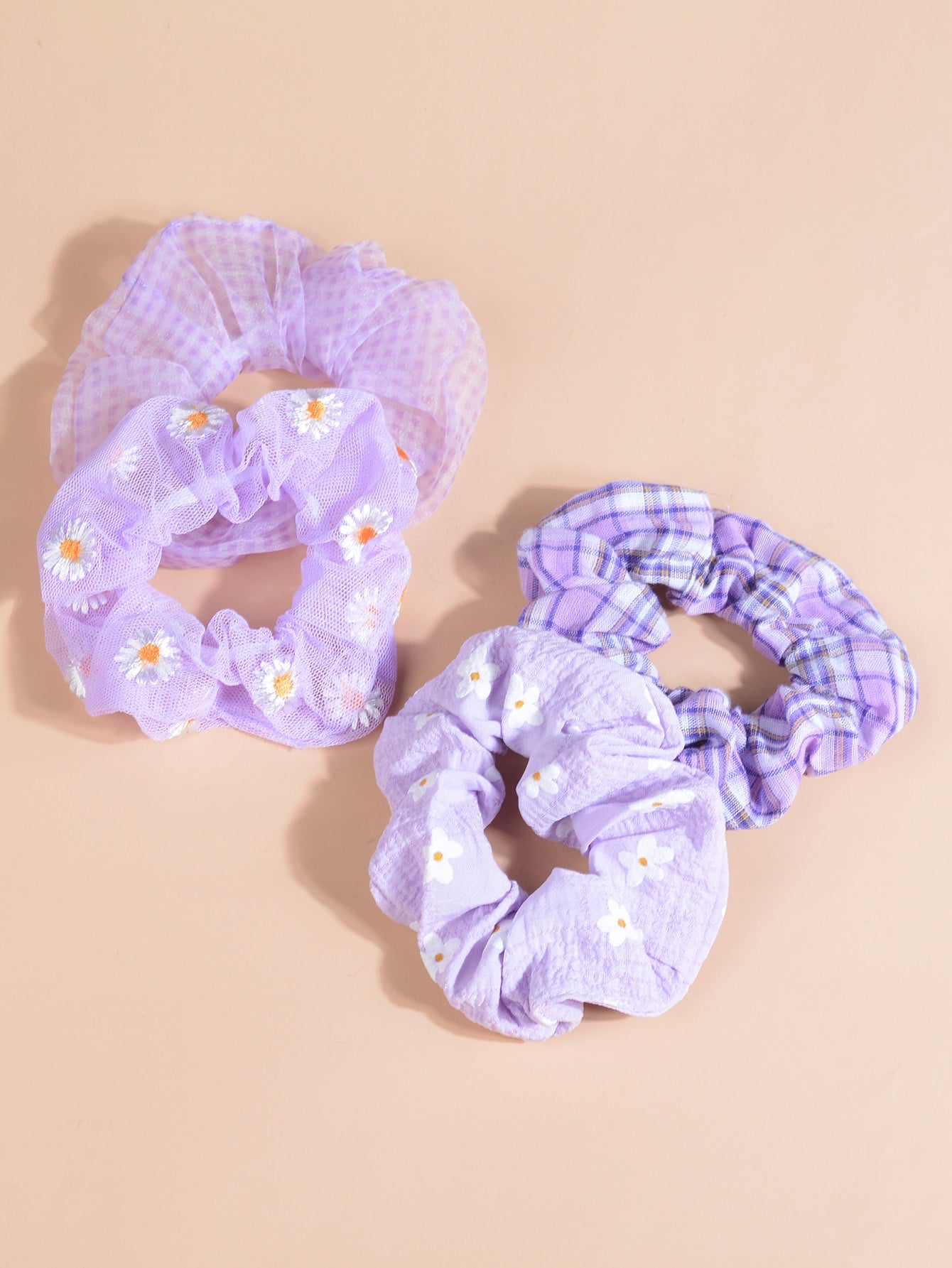 4pcs Purple Floral Print Scrunchie Ponytail Holder Hair Scrunchy Hair Styling