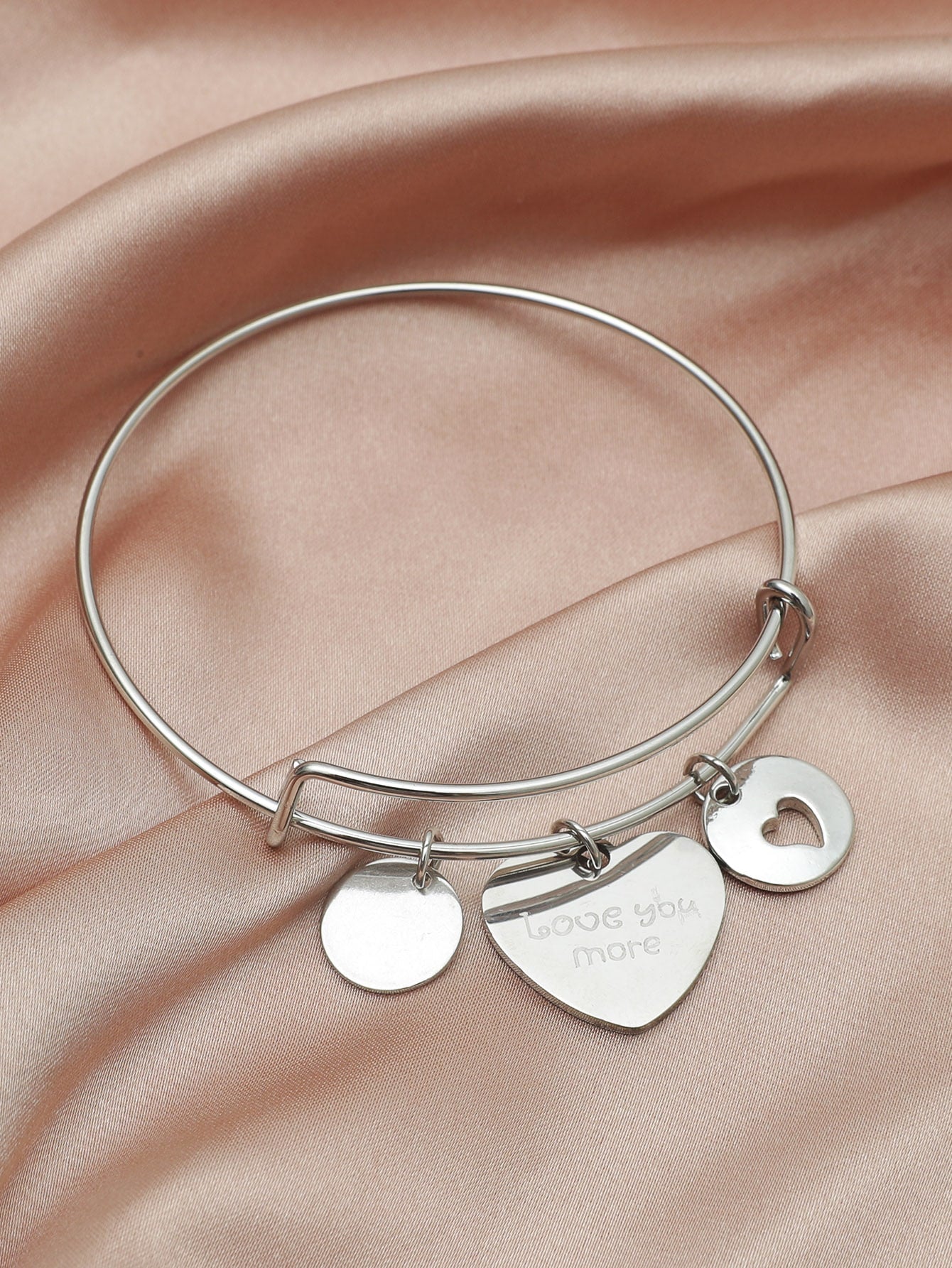Heart Charm Bangle Bracelet for Women Jewelry Gifts for Her Fash