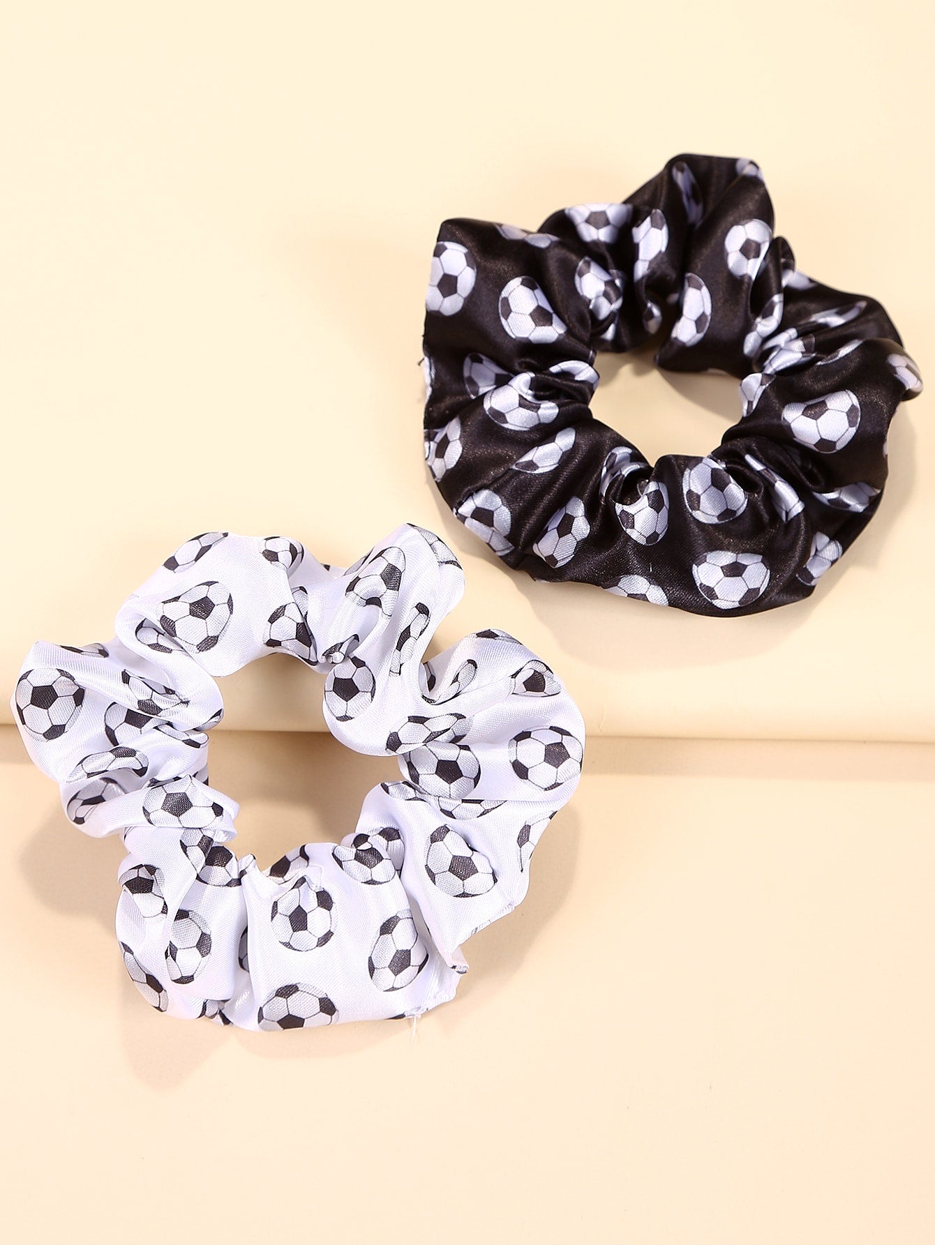 2pcs Soccer Print Scrunchie Ponytail Holder Hair Scrunchy Hair Styling