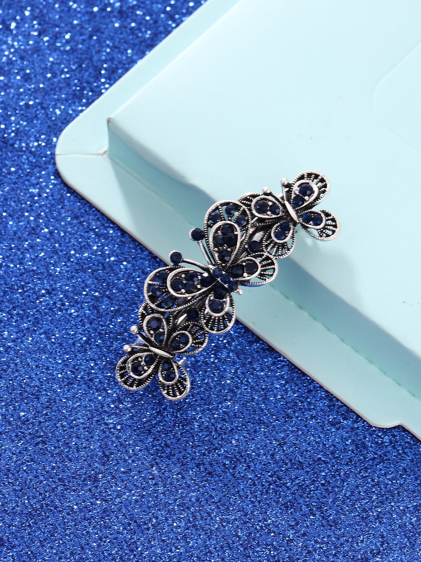 Rhinestone Butterfly Decor Hair Clip Barrette Grip Spring Clip Hairpin for