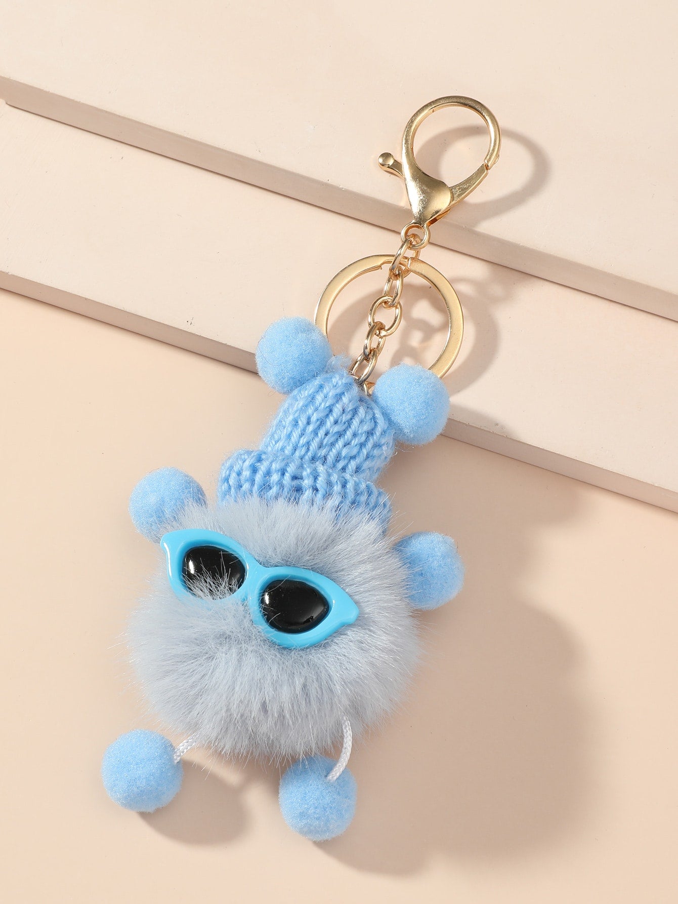 New Baby Blue Pom-pom Pendant Keychain Handbag Charms Accessories Purse Car Key Ring