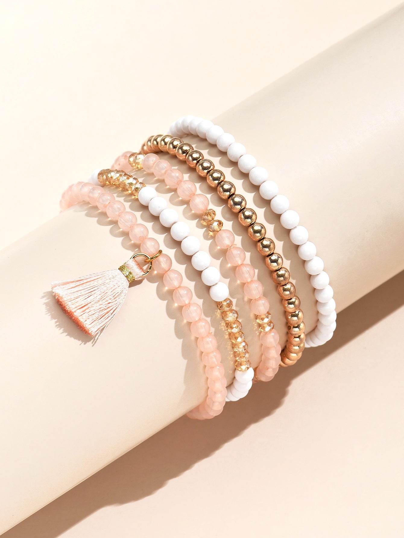 5pcs Tassel Charm Beaded Bracelet Stretch Bracelets for Women Jewelry Gift Fashion Accessories