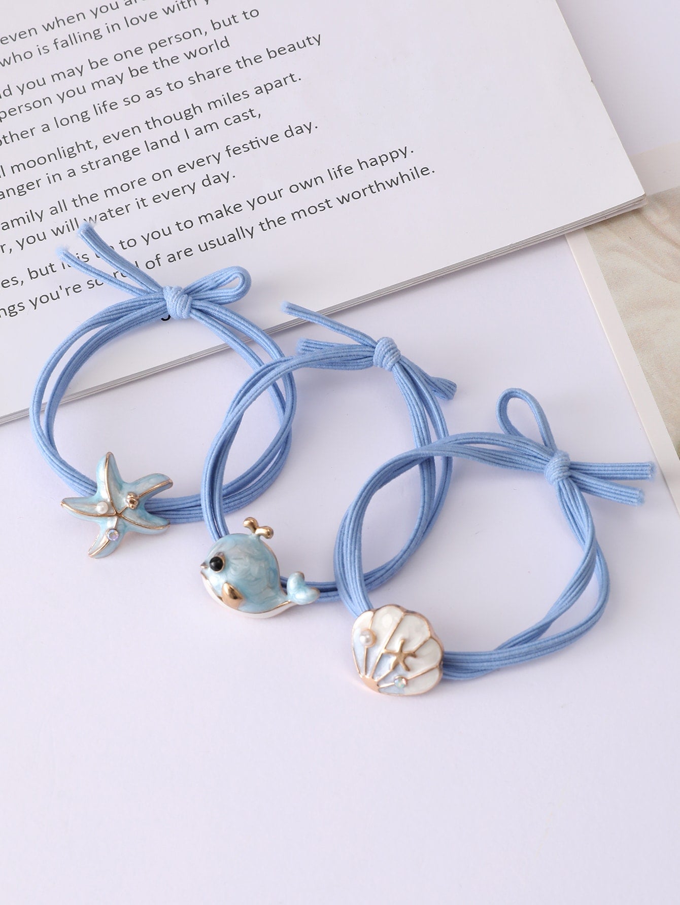 3pcs Shell & Starfish Decor Hair Tie Ponytail Holder Elastic Hair Bands Styling