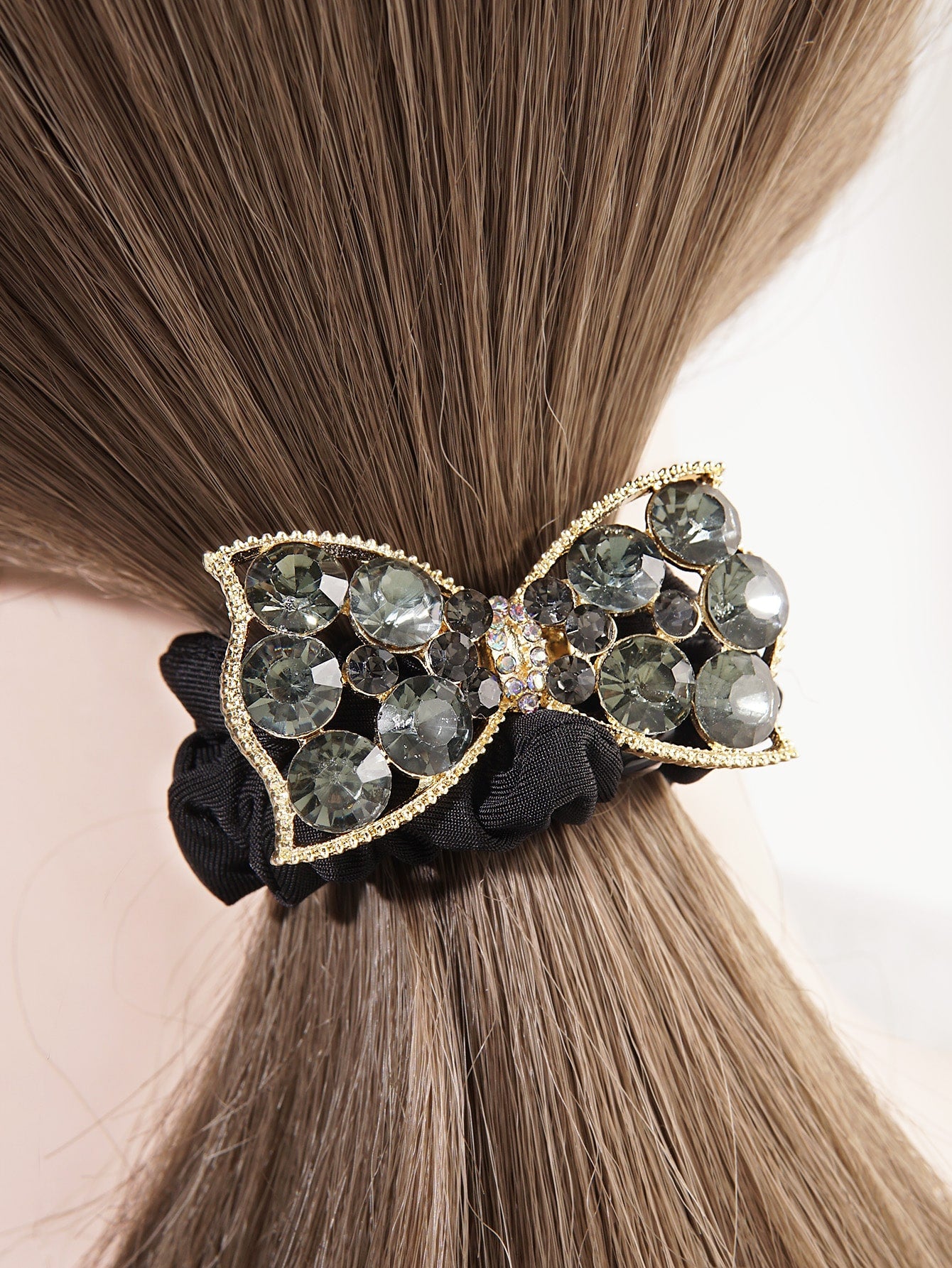 Rhinestone Bow Decor Scrunchie Ponytail Holder Hair Scrunchy Hair Styling