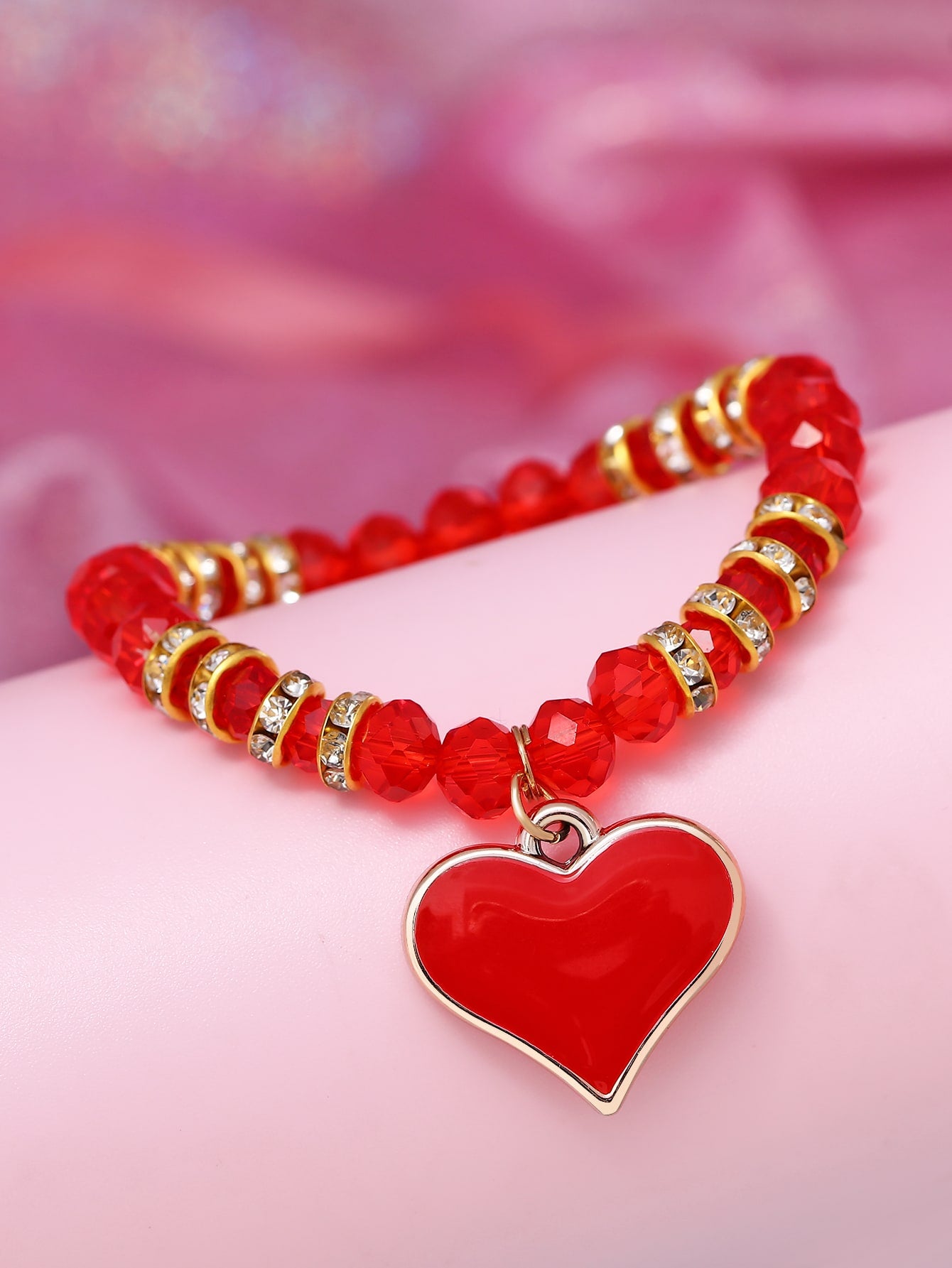 Rhinestone Decor Heart Charm Beaded Bracelet for Women Girls Gifts for Her Jewelry Accessories Fashi