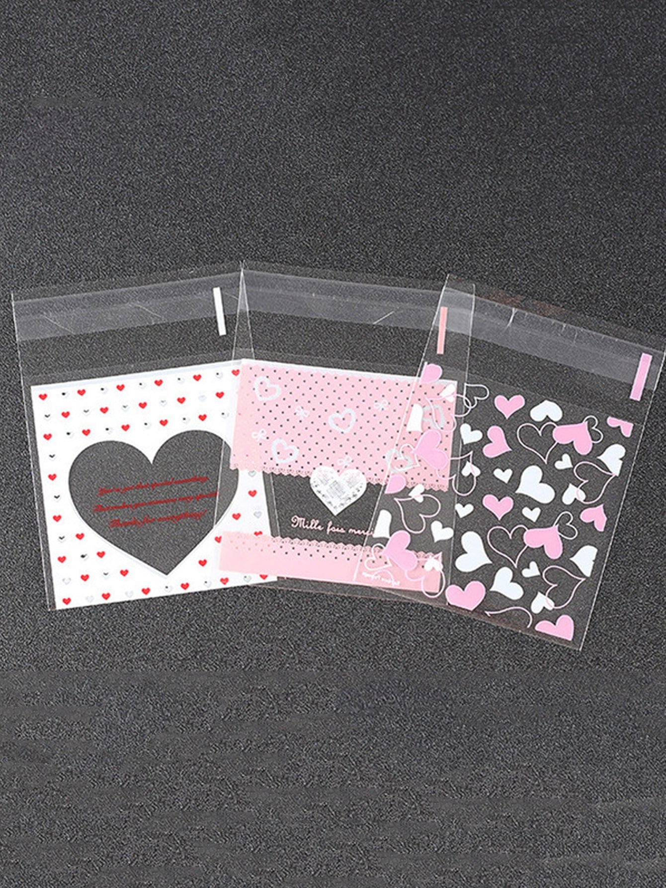 100pcs Heart Print Random Packaging Bag Self-Adhesive Candy Bag Cellophane