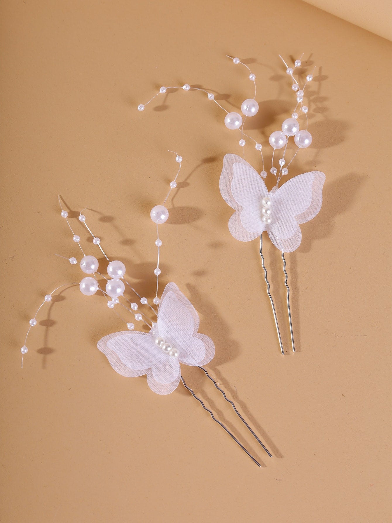 2pcs Faux Pearl & Butterfly Decor Hair Pin Hair Stick Hairpin Fashion Headwear