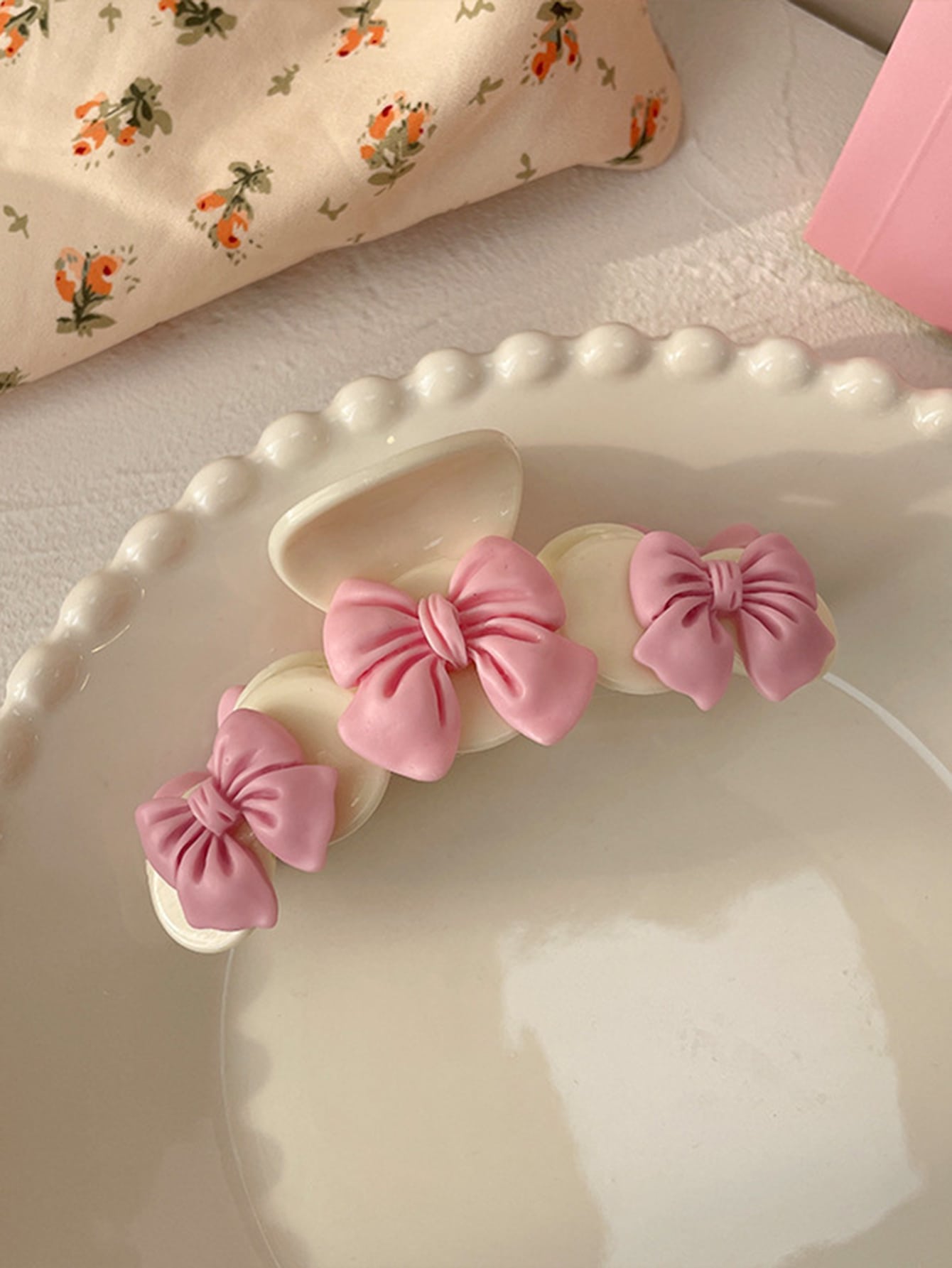 Pink Bow Decor Hair Claw Hair Clamps Claw Clips Decorative Hair Accessory for