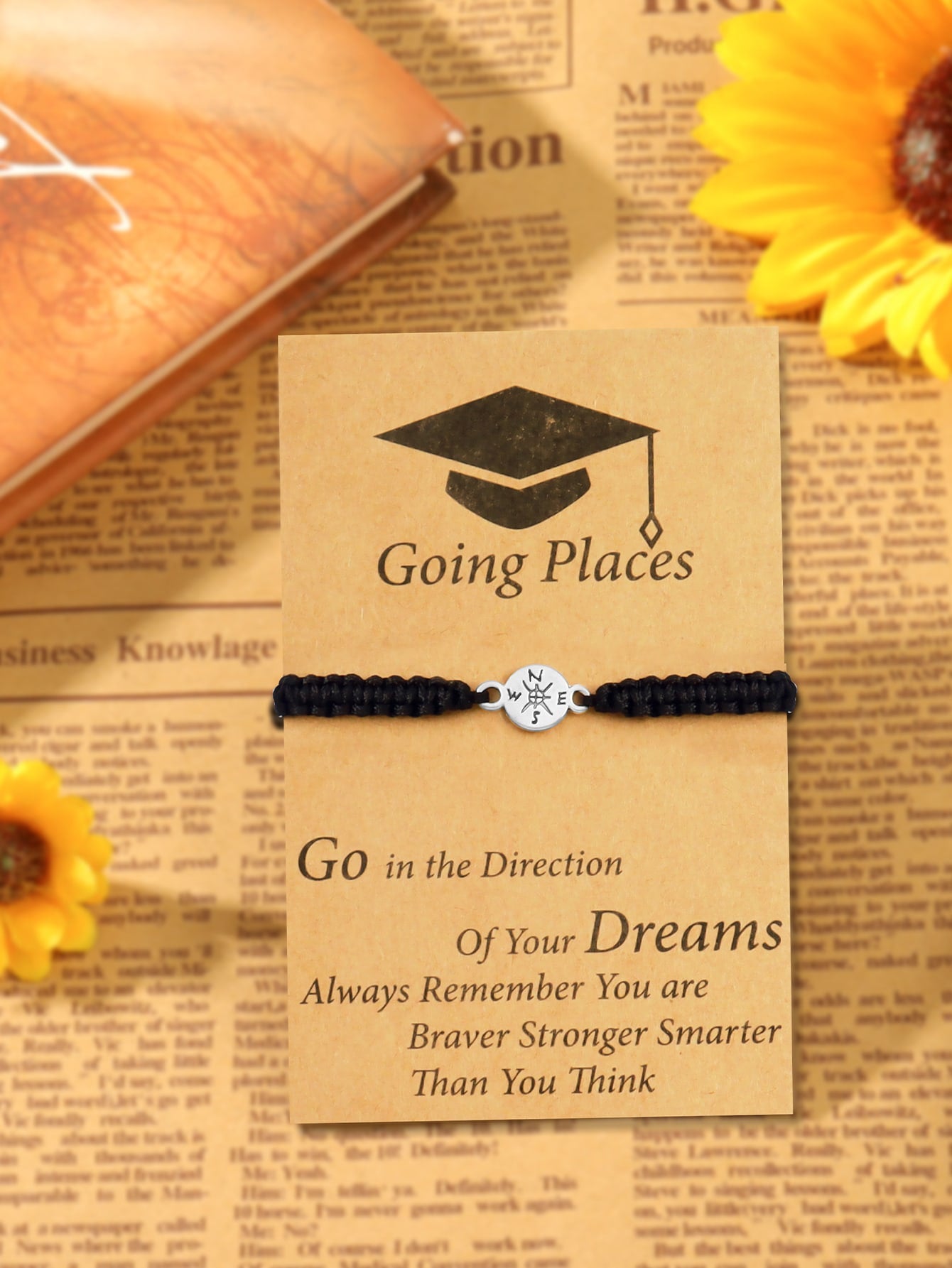Compass & Bead Decor Bracelet Graduation Gift for Students f