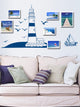 Lighthouse Pattern Wall Sticker Tower Sailboat Sea Gull Photo Home Art Wall