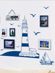 Lighthouse Pattern Wall Sticker Tower Sailboat Sea Gull Photo Home Art Wall - Ecart