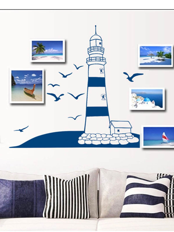 Lighthouse Pattern Wall Sticker Tower Sailboat Sea Gull Photo Home Art Wall - Ecart