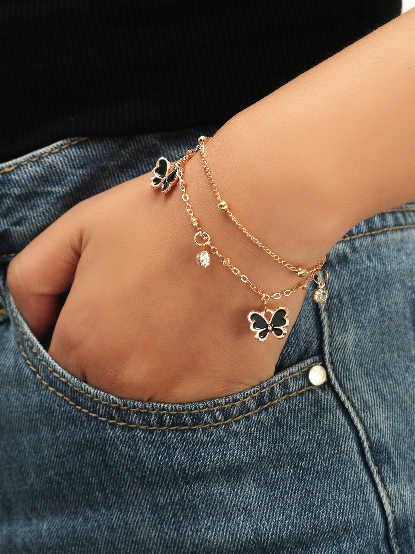 Butterfly Decor Layered Bracelet for Women Girls Jewelry Fashion