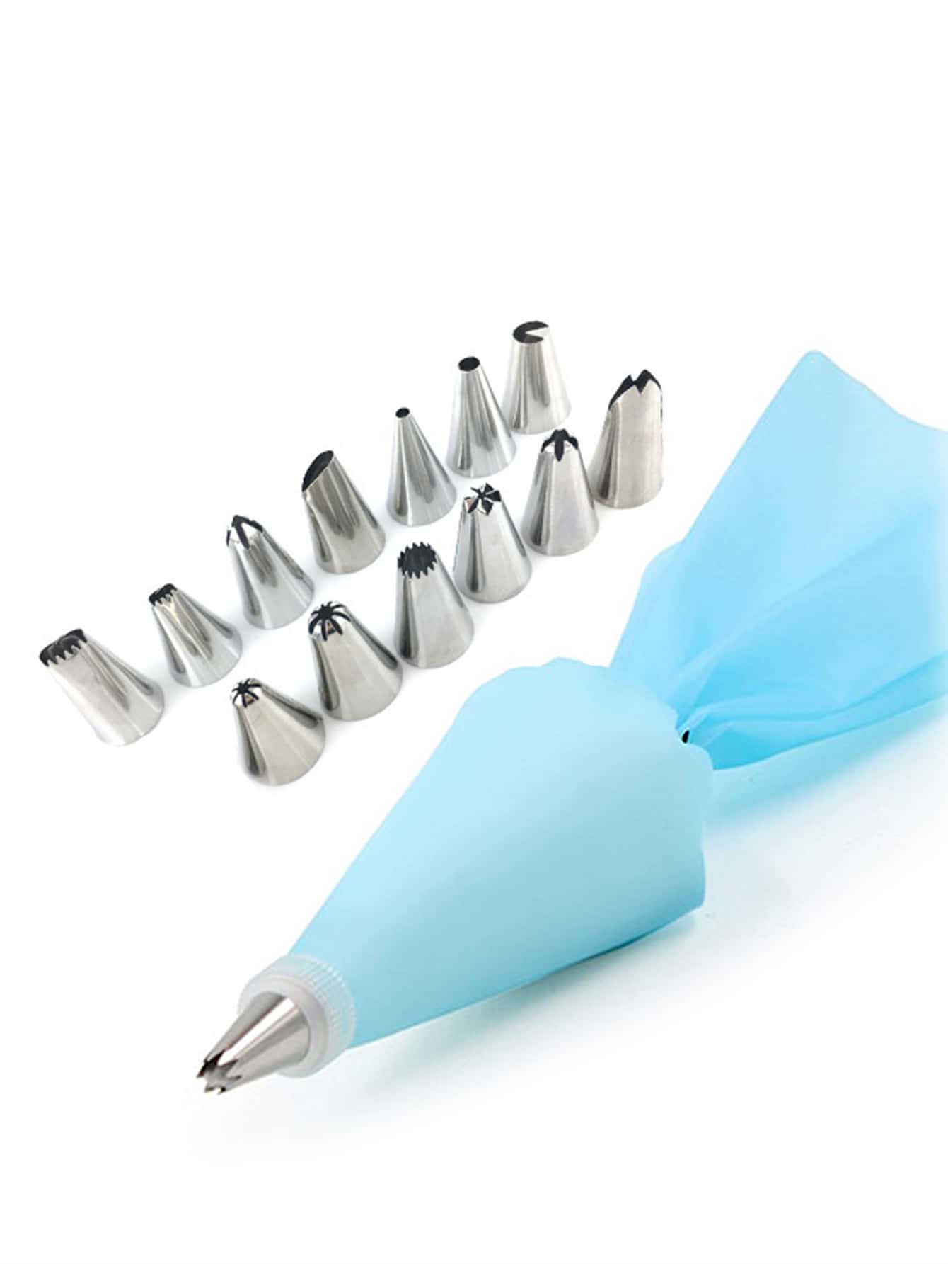 1pc Pastry Bag & 14pcs Piping Nozzle Set Cake Decorating Supplies Kit Frosting Icing Tips with P