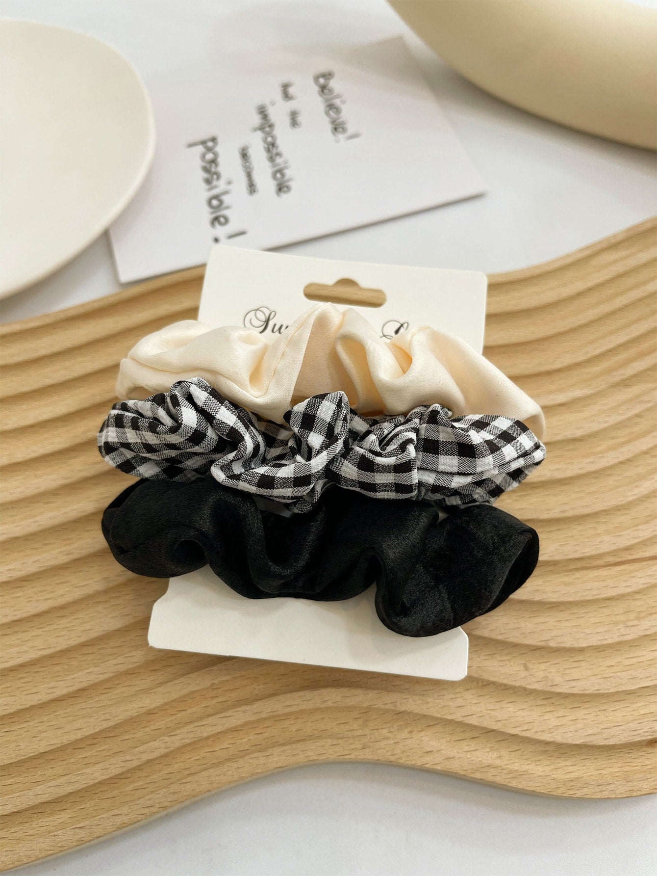 3pcs Gingham Print Scrunchie Ponytail Holder Hair Scrunchy Hair Styling