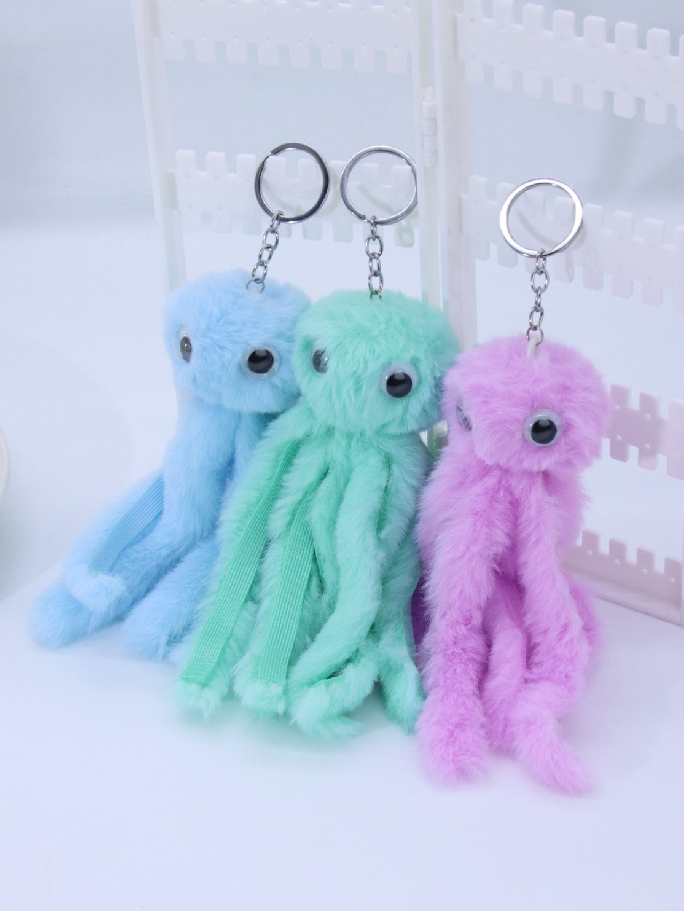 New 3pcs Fluffy Octopus Charm Keychain Handbag Charms Accessories Purse Car Key Ring