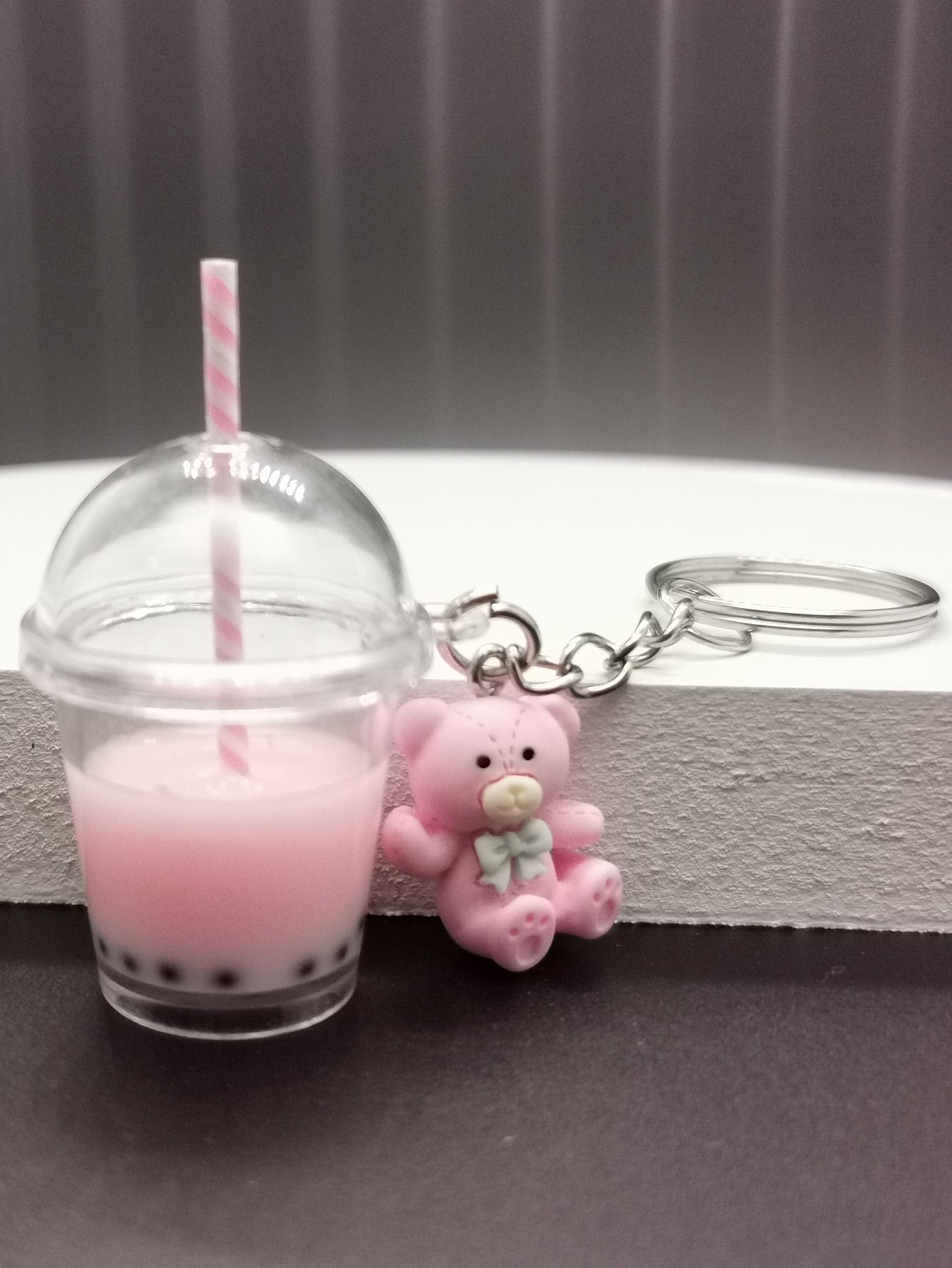 Milk Tea & Bear Charm Keychain Accessories Pendant Key Ring Decor Gifts for