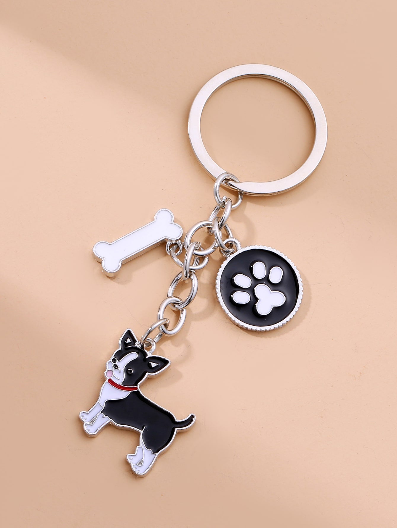 Paw Detail Round & Dog Charm Keychain Accessories Pendant Ke