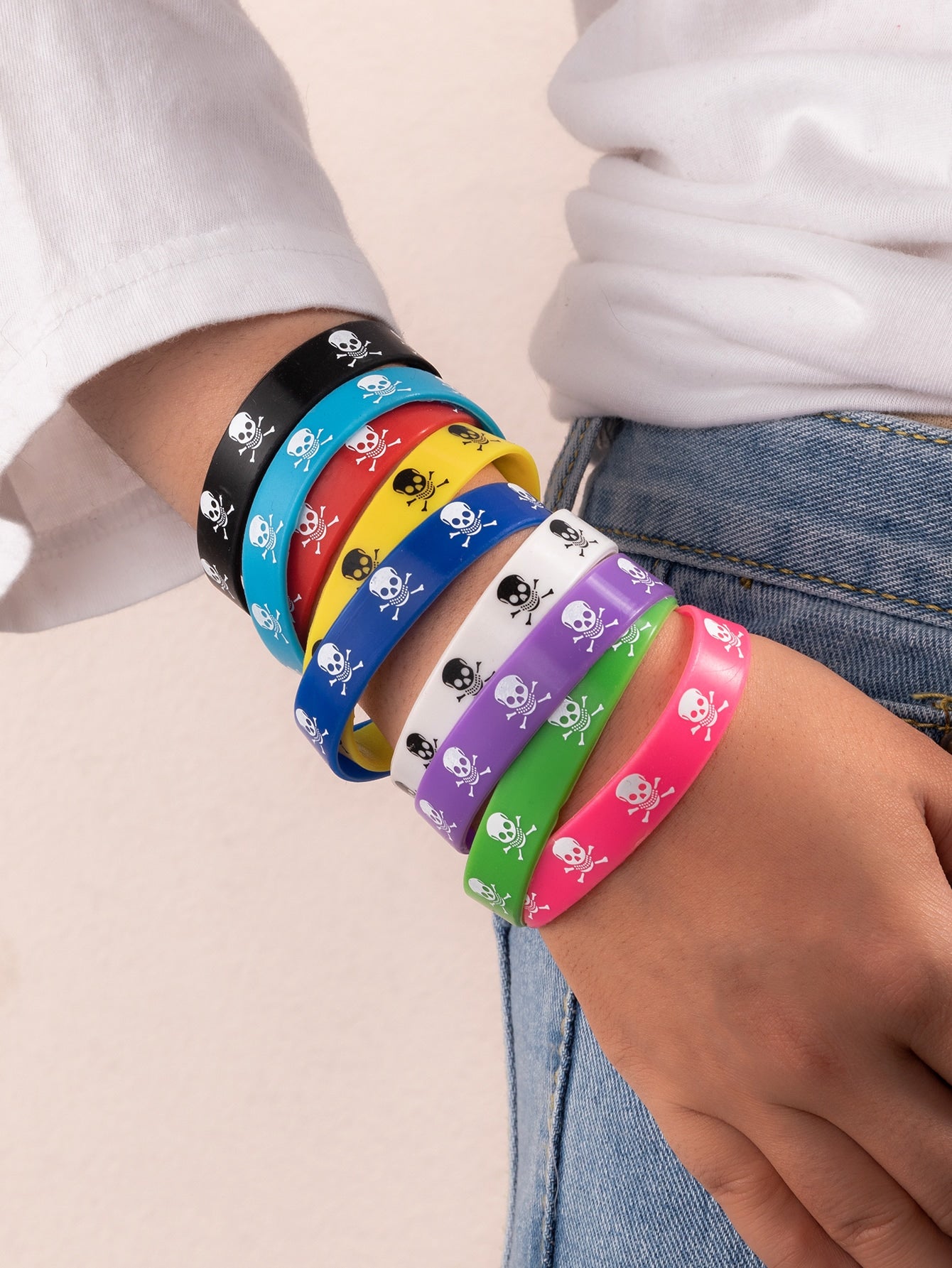 9pcs Random Color Skull Pattern Bracelet Matching Bracelets Couple Gifts Best Friend Bracelets Jewel