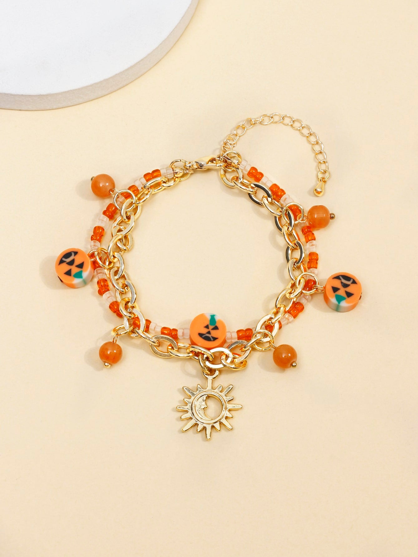 Halloween Pumpkin & Sun Charm Beaded Bracelet for Women Girl