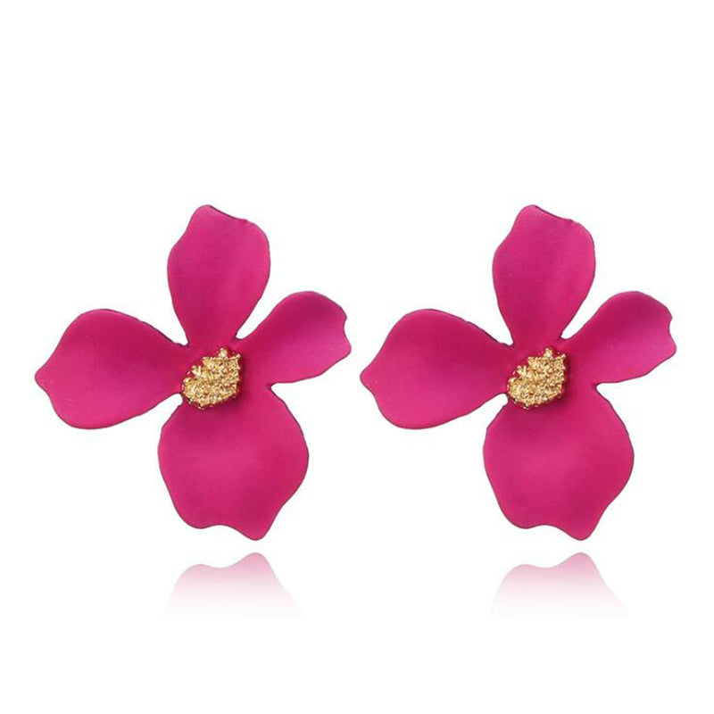 Sweet Flower Earrings Women Four Petal Stereo Leaf Stud Earring Modern Jewelry Girl Accessory