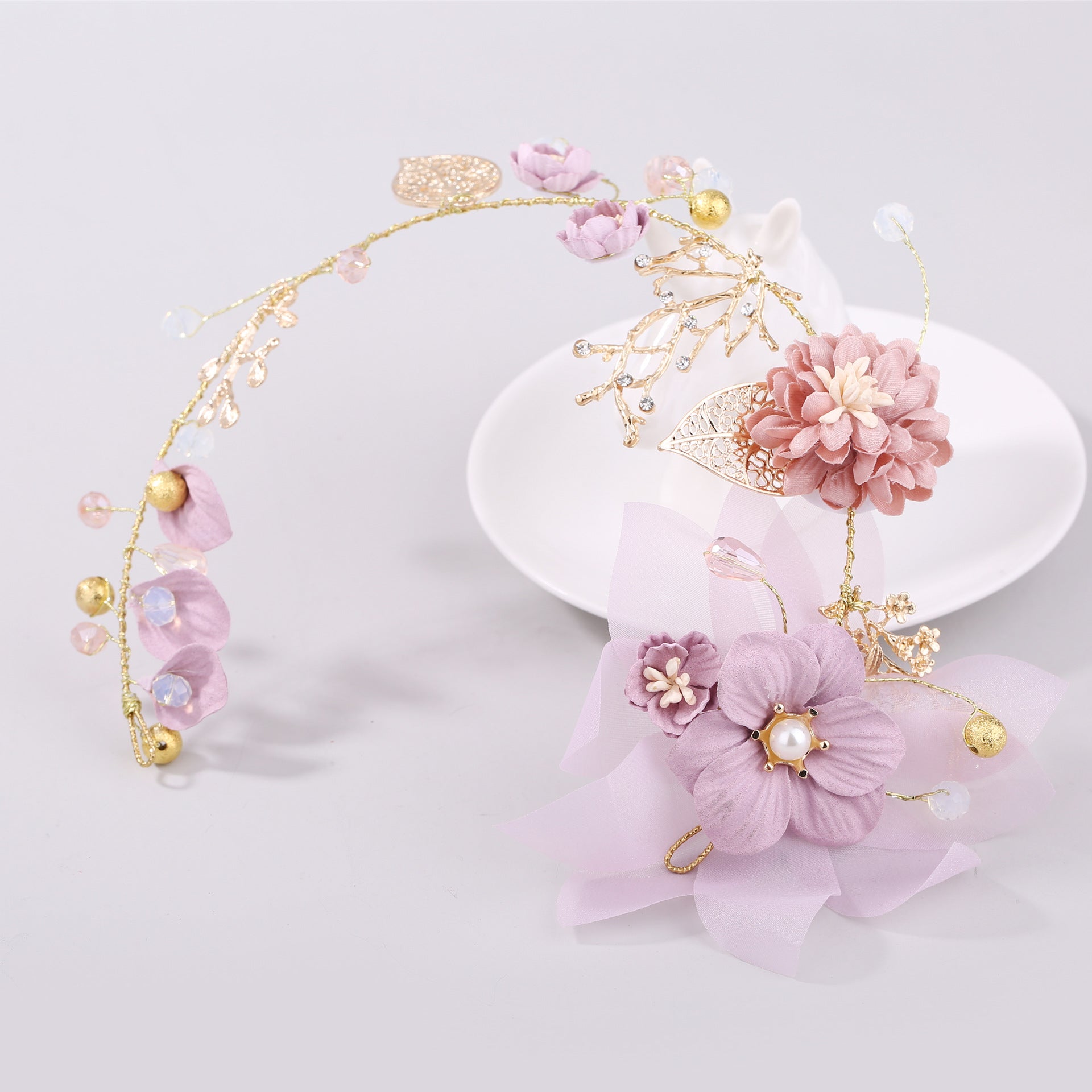 Handmade Head Gold Leaf Branch Flower Wedding Hair Accessories